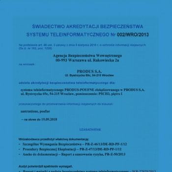 AKREDYTACJA<br>SYSTEMU<br>BEZPIECZEŃSTWA<br>P 2013-2018